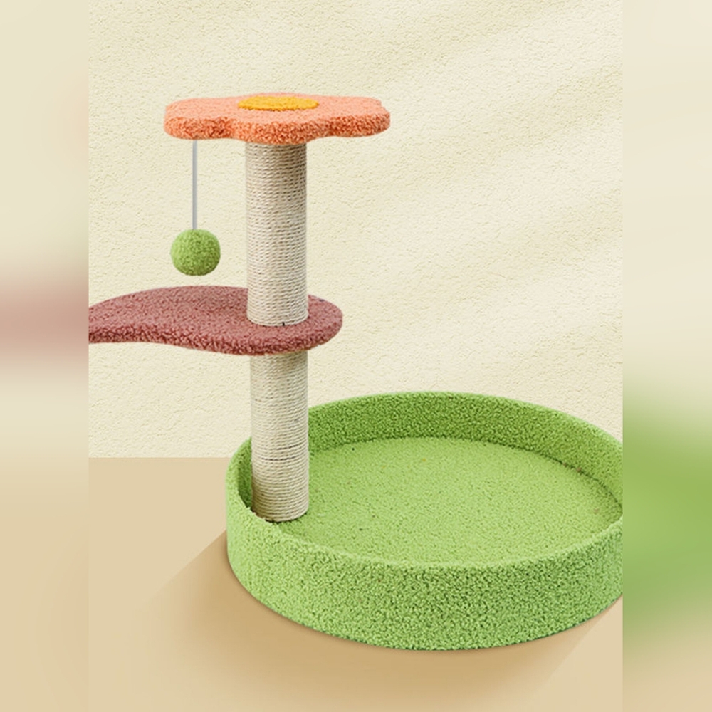 Colorful Cat Scratch Post Tree with Playful Design And Comfy Bed With Toy